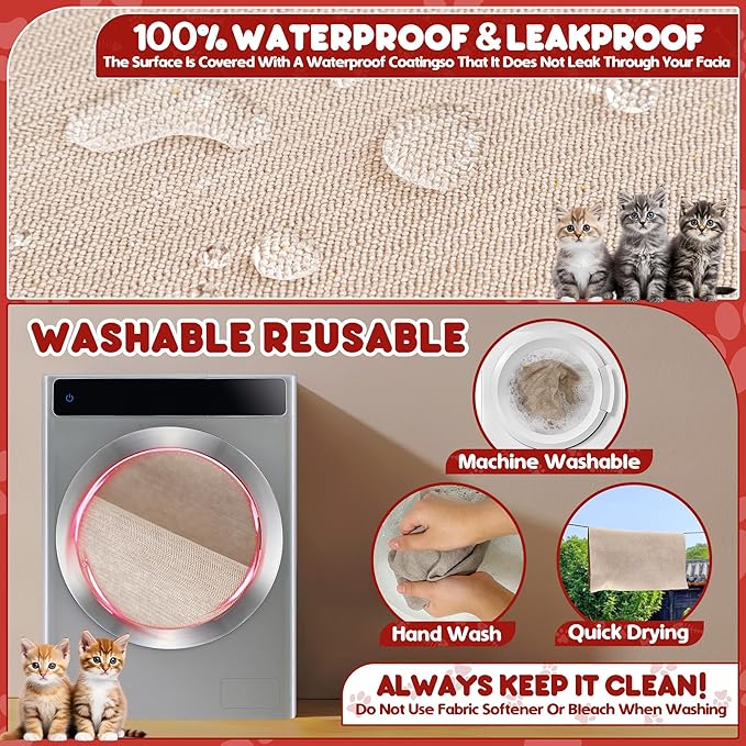 Cat Scratch Furniture Protector - Anti-Slip, Waterproof Sofa Cover to Keep Cats Off, Pet-Friendly Couch Protectors for 3 Cushion Couch, Khaki Anti-Scratch Couch Cover for Pets and Kids 150"X71"
