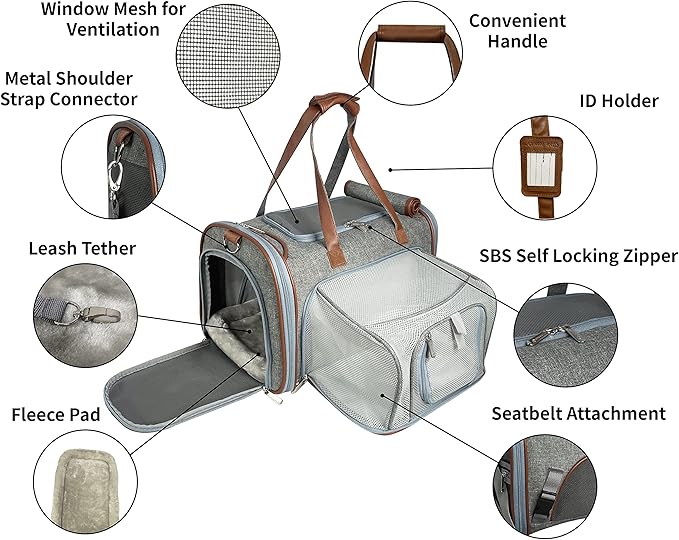 Mr. Peanut's Gold Series Big Apple XL Expandable Airline Approved Soft Sided Pet Carrier, Premium Brand Self Locking Zippers, Plush Faux Fleece Bedding with a Sturdy Plywood Base (Platinum Gray)