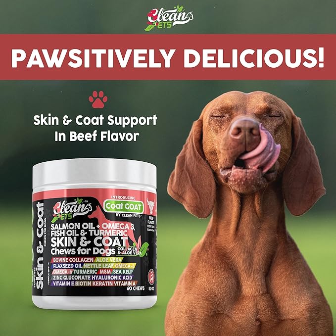 Salmon Oil Omega 3 Fish Oil for Dogs Skin and Coat Supplement | Dog Collagen Aloe Vera Biotin Keratin Flaxseed Nettle Leaf Sea Kelp Hyaluronic Acid Brewers Yeast Vitamin A - Coat Goat