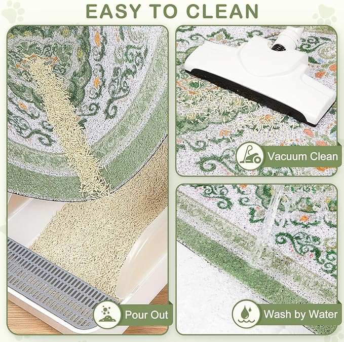 Unicorn Catcher Cat Litter Mat 33" x 22" Non-Slip Litter Box Mat Washable Litter Catcher Mat for Litter Box Indoor Food Mat Supplies Essentials, DarkSeaGreen