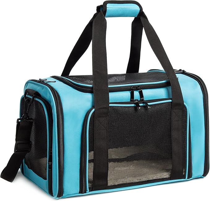 Cat Carrier Dog Carrier Pet Carrier Cat Bags for Small Medium Cats Dogs Puppies of 15 Lbs,of Airline Approved Small Dog Bag Soft Sided,Collapsible Travel Puppy Carrier (Large, Blue)