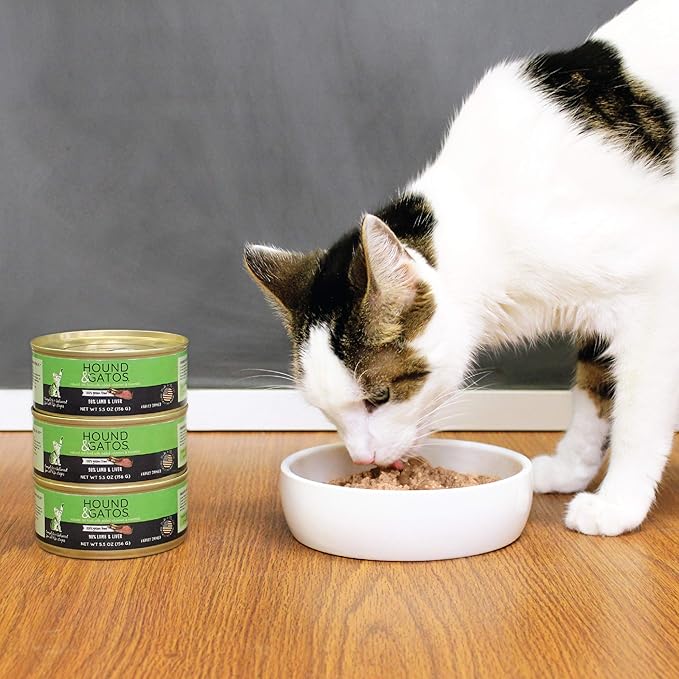 Hound & Gatos Wet Cat Food, 98% Lamb & Liver, Grain Free Pate Cat Food, Real Meat, High Protein, Limited Ingredients, No Additives, 5.5 oz. Cans (Pack of 24)