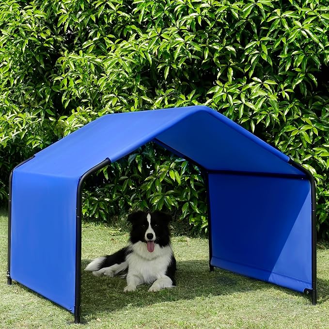 Dog Shade Shelter Outdoor Tent for Large Medium Dogs, 4'x4'x3' Outside Sun Rain Canopy Pet House for Cats Pigs Livestock with Waterproof Roof Ground Nails๏ผBlue