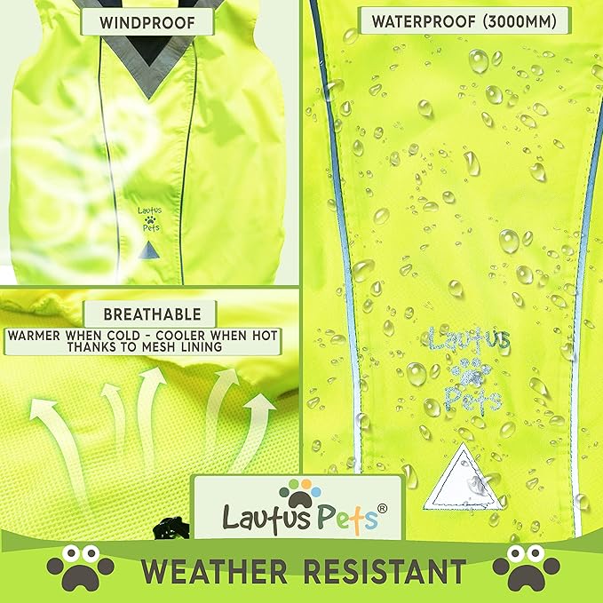 Dog Rain Coat - Waterproof, Reflective, Bright Yellow with Harness Hole (S, Yellow)