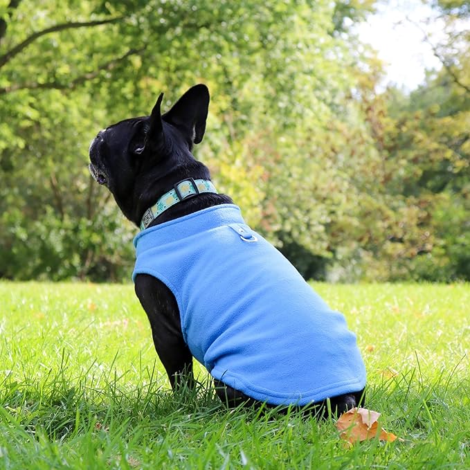 JACKO & CO - Fleece Vest Sweater with Leash Ring - Soft Lightweight Breathable for Puppies Small Medium Dogs, Kitten, Cats, Chihuahua - Warm for Fall/Autumn/Winter (Blue, X-Large 17-25lbs)