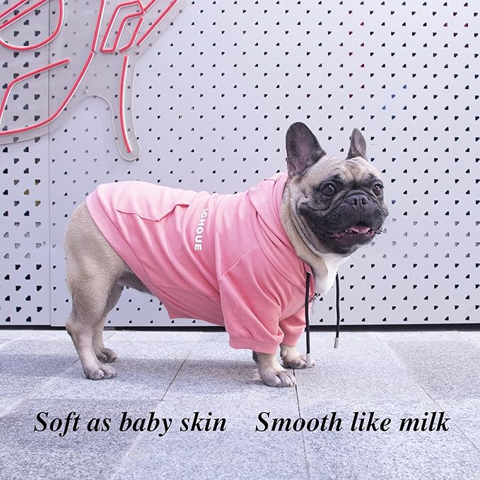 iChoue Exclusive Luxury Soft Pro French Bulldog Clothes Hoodies Sweatshirt Coat for Medium Dogs Frenchie Pug English Corgi Boston Terrier Pitbull - Pink/Size Large Plus