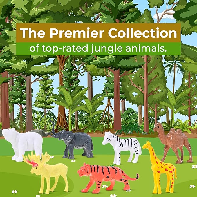 Mini Animals Jungle Party Pack - Plastic Wild Mini Educational Animal Kids Small Toys - Fun Gift Figures Party Favor Supplies - 100 Piece Bulk Set