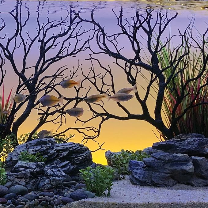 CURRENT USA Black Manzanita Branch 22-inch Tall with Weighted Base | Tree Branches Molded Aquarium Decor Decoration Fake Artificial Fish Tank Ornament for Freshwater or Saltwater (7817)
