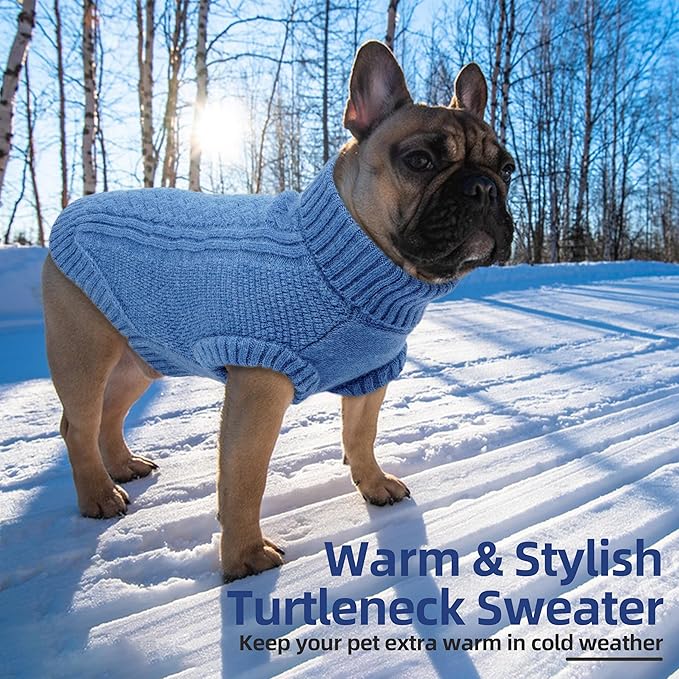 PUMYPOREITY Extra Small Dog Sweater, Warm Winter Knit Pullover, Thick Knitwear Clothes, Turtleneck Sweatshirts Puppy Outfits, Cozy Dog Apparel for Chihuahua, Yorkie, Blue, XS
