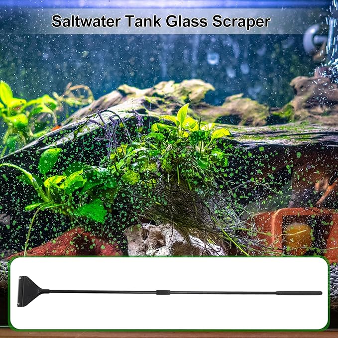 Seaweed Scraper for Glass Aquariums, Fish Tank Cleaner with 10 Blades, Durable and Efficient Aquarium Cleaning Tool, Rust-Resistant, Black, 1 Set