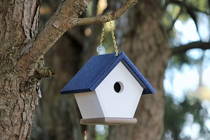 HomePro Garden Hanging Wren House: Navy Blue Poly Lumber Bird House for Outdoors