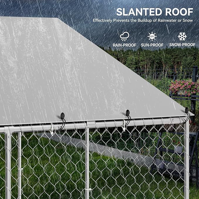 DWVO Outdoor Dog Enclosure with Roof, 7.5'x7.5' Dog Kennel Outside with Metal Gate, Dog House Large Dogs for Yard