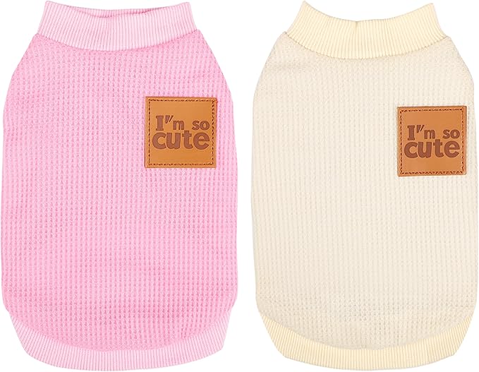 2 Pack Dog Shirt Vest Dog Clothes for Small Dogs Summer Waffle Puppy T-Shirts Soft Sleeveless Pet Clothes Lightweight Medium Large Doggy Outfit Cat Clothing (Pink+Beige, X-Small)