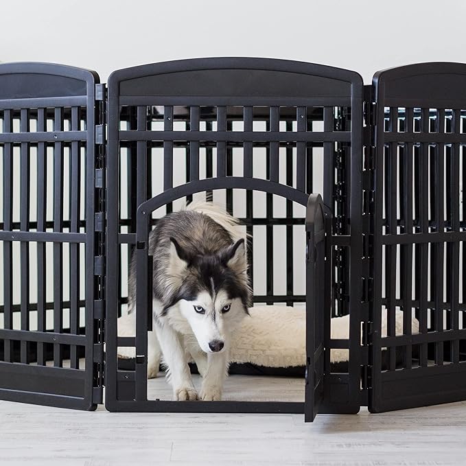 IRIS USA 34" 8-Panel Dog Playpen with Door, 63 x 63 x 35, Puppy Fence, Puppy Playpen, Dog Play Pen Indoors, Pet Fence, Puppies/Small Dogs, Black