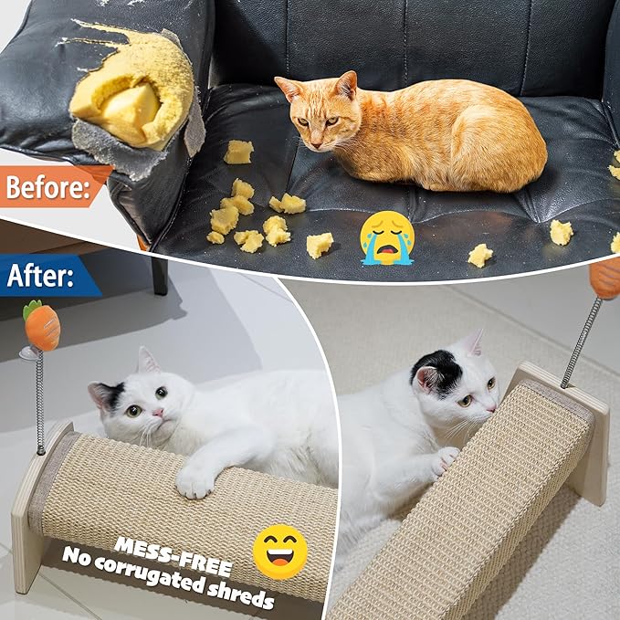 PETKARAY Horizontal Scratching Post, 30" Sisal Cat Scratch Pad, Large Cat Scratcher with Spring Toy, Protect Furniture for Indoor Kitten