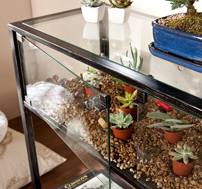 SEI Furniture Terrarium Display, Console Table, Black/Silver Distressing