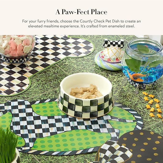 MACKENZIE-CHILDS Pet Bowl, Cute Cat and Dog Bowl for Food and Water, Black-and-White Courtly Check, Medium