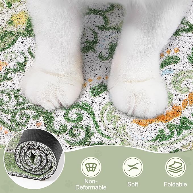 Unicorn Catcher Cat Litter Mat 33" x 22" Non-Slip Litter Box Mat Washable Litter Catcher Mat for Litter Box Indoor Food Mat Supplies Essentials, DarkSeaGreen