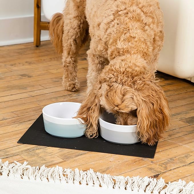 Waggo Dipper Ceramic Dog Bowl for Small and Large Breeds - Heavyweight and Durable Pet Food and Water Dish Crock, Dishwasher Safe, Modern (Light Grey, Large)