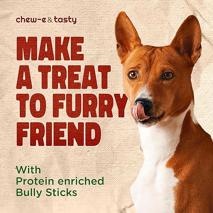 chew-e&tasty 6 Inch Bully Sticks for Dogs (Pack of 20) - Natural, USDA Certified & Odor Free Bully Sticks - Made of Fully Digestible High Protein & Low Fats Dog Bully Sticks for Medium Dogs