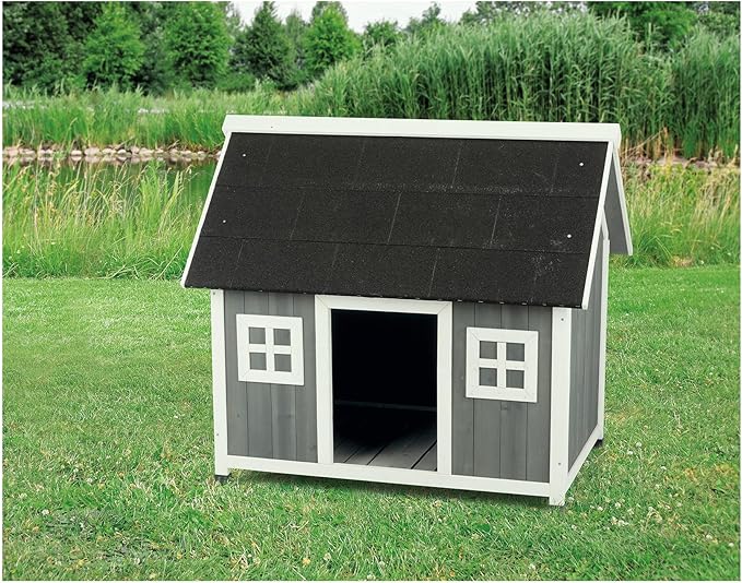 TRIXIE Natura Barn Style Dog House – Large Dog House Outdoor with Weatherproof Sealer & Peaked Roof, Wooden Dog House with Adjustable Legs for Medium- to Large-Sized Dogs – 43 x 31.5 x 40 in