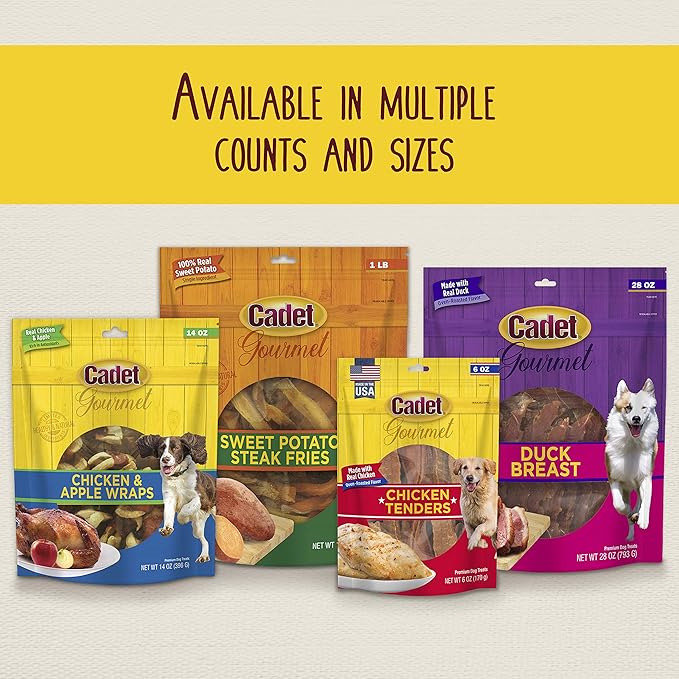 Cadet Gourmet 8-Inch Beef Hide Twist Chew Sticks, Long-Lasting and Natural Rawhide Chews for Dogs, Inspected & Tested in USA, Chicken Flavor, 6 Count