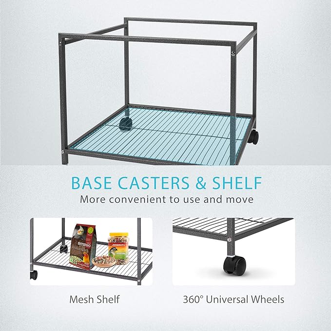 VIVOHOME 54 Inch Wrought Iron Large Bird Flight Cage with Rolling Stand for Parakeets Canaries Cockatiels Lovebirds Conures, Black