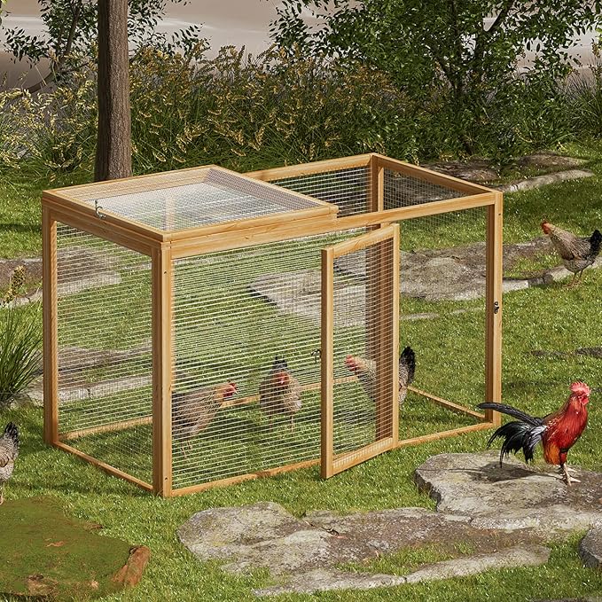 MoNiBloom Chicken Run for Yard Wood Chicken Cage Rabbit Hutch Bunny Pen with Openable Roof and Side Door, Outdoor Lockable Duck Coop Small Animal Habitat Enclosure Hen Coop Add-Ons, 45 x 24 x 28 inch