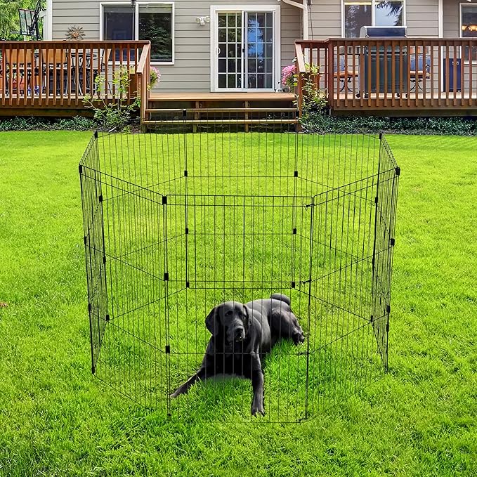 IRIS USA 42" 8-Panel Metal Pet Dog Puppy Playpen, Indoor/Outdoor Dog Fence, 58 x 58 x 42, Foldable, Customizable, Black