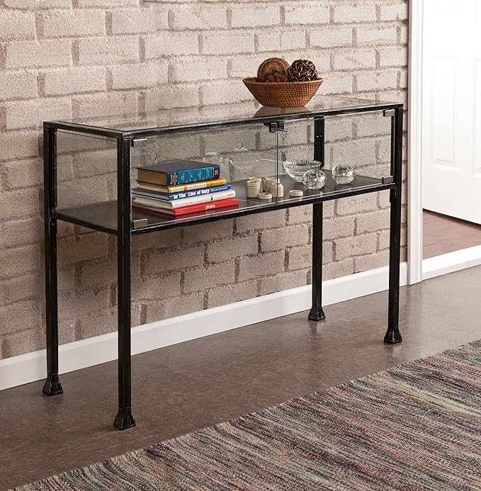 SEI Furniture Terrarium Display, Console Table, Black/Silver Distressing