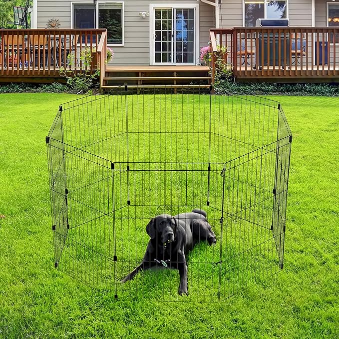 IRIS USA 36" 8-Panel Metal Pet Dog Puppy Playpen, Indoor/Outdoor Dog Fence, 58 x 58 x 36, Foldable, Customizable, Black