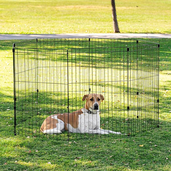 IRIS USA 36" 8-Panel Metal Pet Dog Puppy Playpen, Indoor/Outdoor Dog Fence, 58 x 58 x 36, Foldable, Customizable, Black