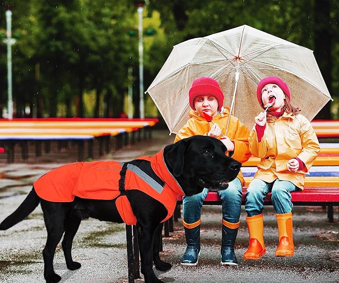 Dog Rain Coat - Waterproof, Reflective, Bright Orange with Leash Hole (2XL, Orange)