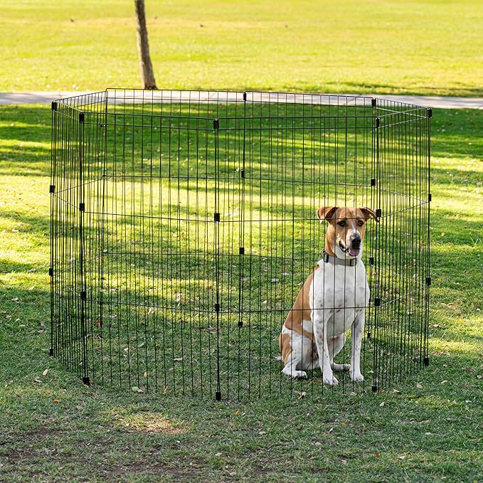 IRIS USA 42" 8-Panel Metal Pet Dog Puppy Playpen, Indoor/Outdoor Dog Fence, 58 x 58 x 42, Foldable, Customizable, Black