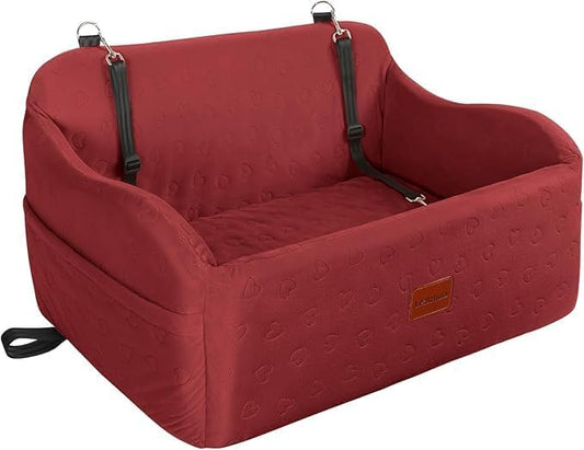 Dog Car Seat for Medium/Large Dogs,2 Clip-On Safety Leashs for 2 Small Dogs,Removable and Washable Comfy Pet Car Seat,Easy to Install and Clean (Red, Large)