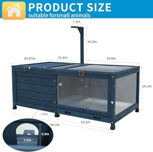 Wooden Tortoise House Indoor Large Tortoise Habitat Reptile Cage with Tray, Snake Turtle Box Reptile Terrarium Bunny Hutch for Small Animals, Blue
