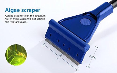 5 in 1 Aquarium/Fish Tank Cleaning Kit/Tool, Algae Scraper, Fish Net, Sponge, Plant Fork, Gravel Rake, Length 19 inches (Non-Extendable)
