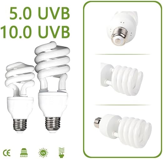 UVA UVB Reptile Heat Lamp 5.0 13W Reptile Lights Energy Saving UVB Bulb Spiral Compact Bulb Fit for Rainforest Type Reptile/Snake/Lizard/Insect/Turtle/Tortoise