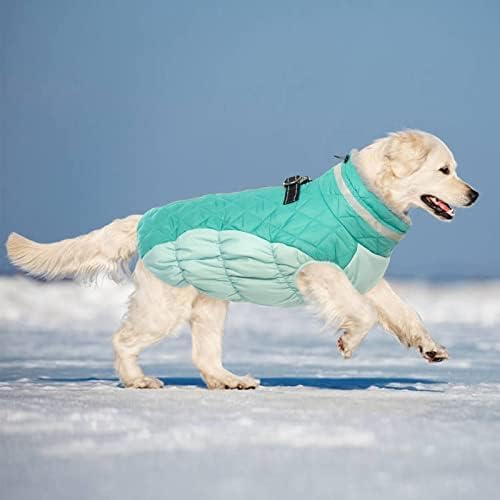 Lelepet Dog Coat Warm Dog Winter Coat Waterproof Dogs Jacket with Harness Built in Reflective Pet Fleece Vest Zip-Up Cold Weather Coats for Large Dogs Turtleneck Windproof Boston Terrier Mint Green