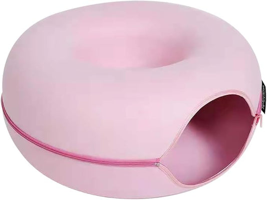 Tunnel nest, Donut nest, Fun Ventilation peep Hole, Detachable Zipper cat Bed, Felt Washable, All Season Universal cat Bed Suitable for Cats (Pink, Small)