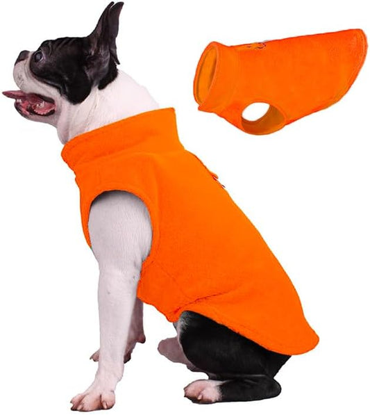 JACKO & CO - Fleece Vest Sweater with Leash Ring - Soft Lightweight Breathable for Puppies Small Medium Dogs, Kitten, Cats, Chihuahua - Warm for Fall/Autumn/Winter (Pumpkin, Medium 6-10lbs)