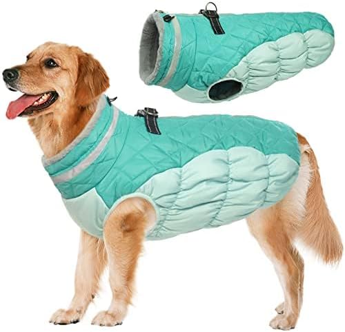 Lelepet Dog Coat Warm Dog Winter Coat Waterproof Dogs Jacket with Harness Built in Reflective Pet Fleece Vest Zip-Up Cold Weather Coats for Large Dogs Turtleneck & Windproof Pitbull Mint Green 2XL