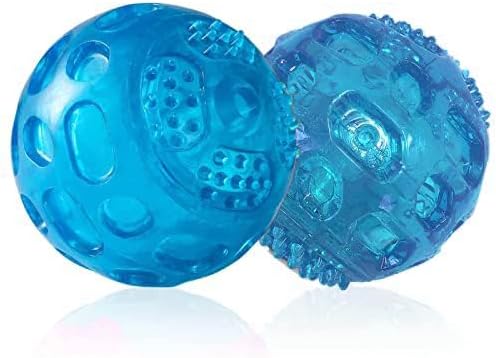 3'' Squeaky Dog Toy Balls for Lagre Medium Breed, Indestructible Dog Balls for Playing, Fetching & Retrieving, Durable Aggressive Chewers, 2 PCS Blue
