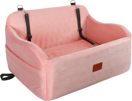 Dog Car Seat for Medium/Large Dogs,2 Clip-On Safety Leashs for 2 Small Dogs,Removable and Washable Comfy Pet Car Seat,Easy to Install and Clean (Pink, Large)