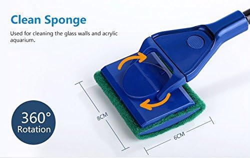 5 in 1 Aquarium/Fish Tank Cleaning Kit/Tool, Algae Scraper, Fish Net, Sponge, Plant Fork, Gravel Rake, Length 19 inches (Non-Extendable)