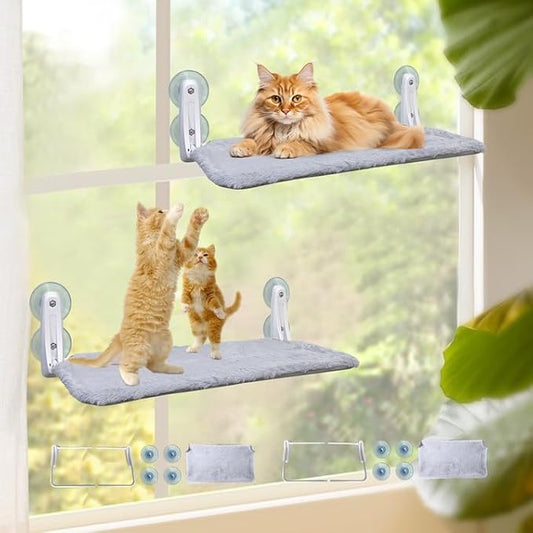L&W BROS. 2-Pack Cat Window Perch for Indoor Use, Foldable Hammock with 4 Upgraded Suction Cups, Easy Assembly, Supports Large & Heavy Pets (M 2Pc)