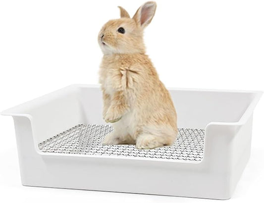 PODOO Steel Grids Rabbit Litter Box - Bunny Litter Pan Training Box, 15x11x4.7 inches, 1cm Holes Steel Mesh for Small Animals, Orange (White)