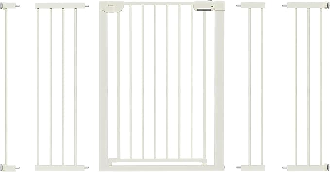 29.5-59.8" Baby Gate for Stairs, Pressure Mounted Dog Gate Indoor, Auto Close Pet Gate for Doorways No Drilling, Easy Install Baby Essentials with Large Walk Thru Door, White