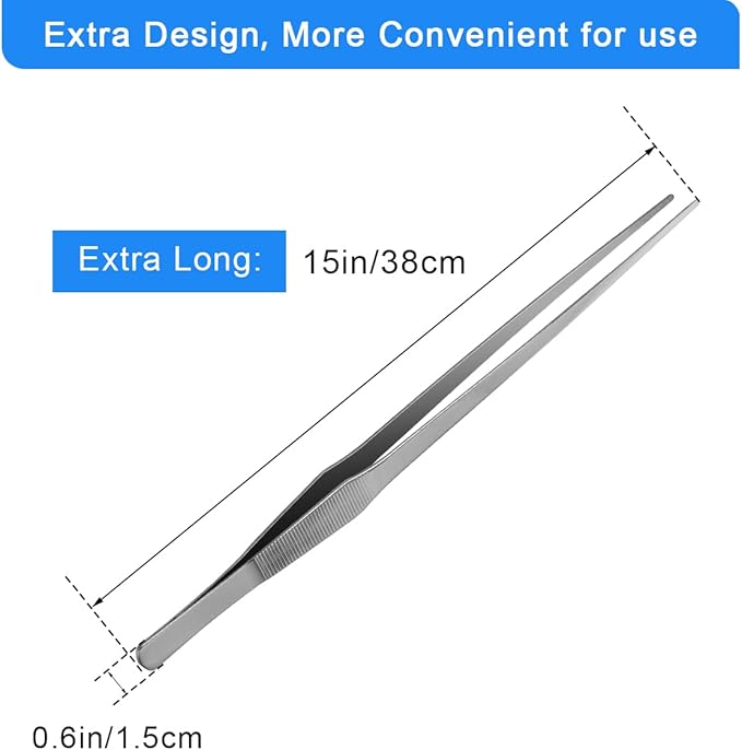 Aquarium Tweezers Extra Long 15 inches, Luxiv Stainless Steel Straight and Curved Tweezers 38cm Extra Long Tweezers for Fish Tank Plant Aquascape Tools, Feeding Tongs