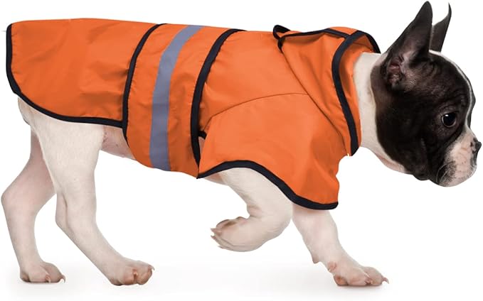 HDE Dog Raincoat Jacket Reflective Adjustable Hooded Pet Poncho Rain Coat with Leash Hole for Small to X-Large Dogs Safety Orange - M